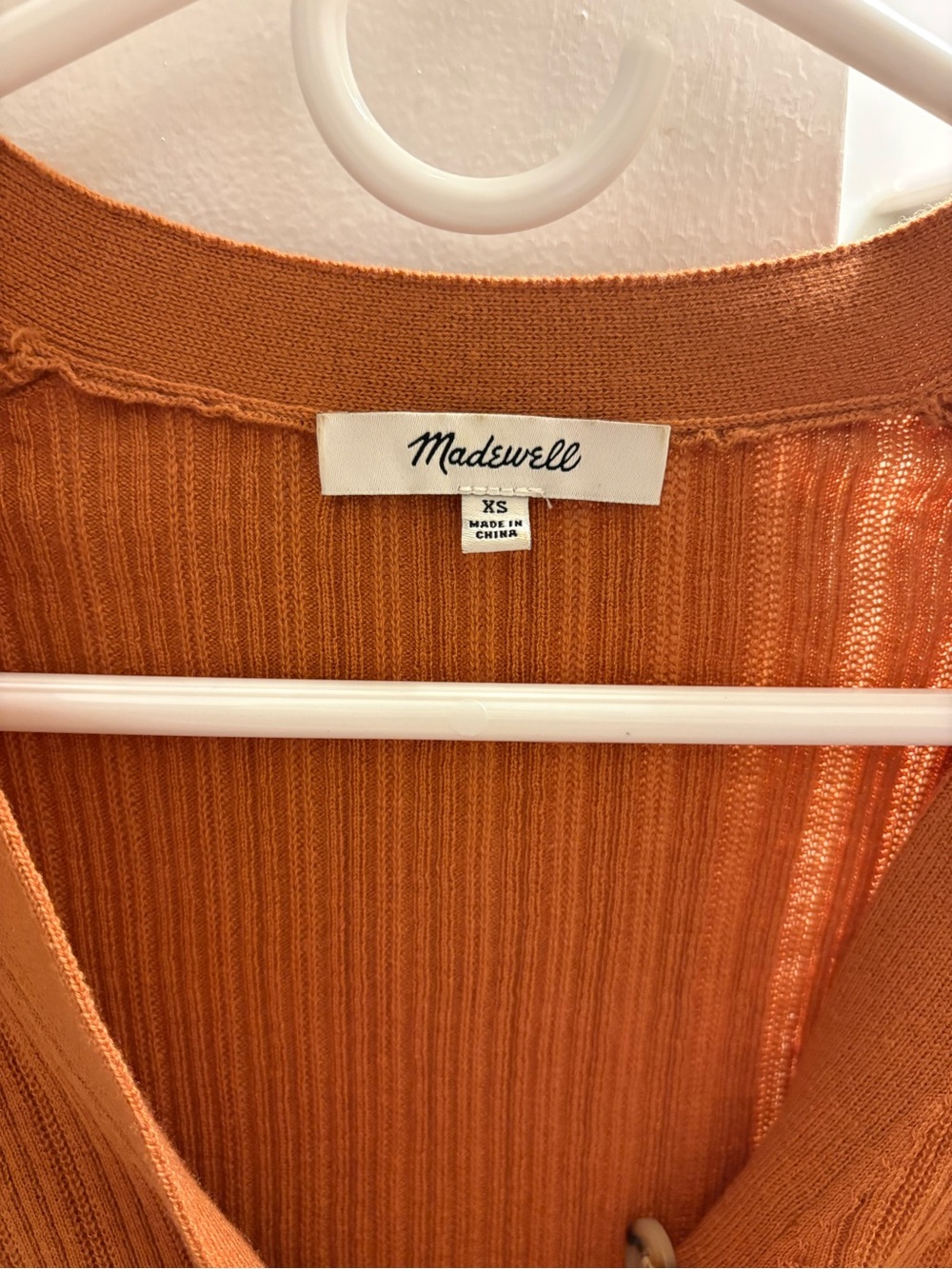 Madewell Ribbed Button-Front Cardigan in Rust - Picture 2 of 7
